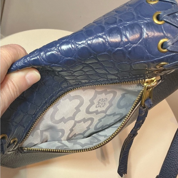 orYANY Boho Blue Pebbled Leather & Croc Embossed Crossbody Bag NWOT Retail $398 - Picture 15 of 16